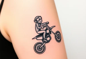 cheeky monkey on a dirt bike wearing goggles popping a wheelie tattoo idea