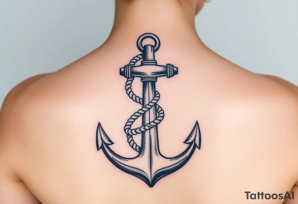 weathered anchor wrapped in nautical rope with sea waves tattoo idea