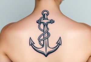 weathered anchor wrapped in nautical rope with sea waves tattoo idea