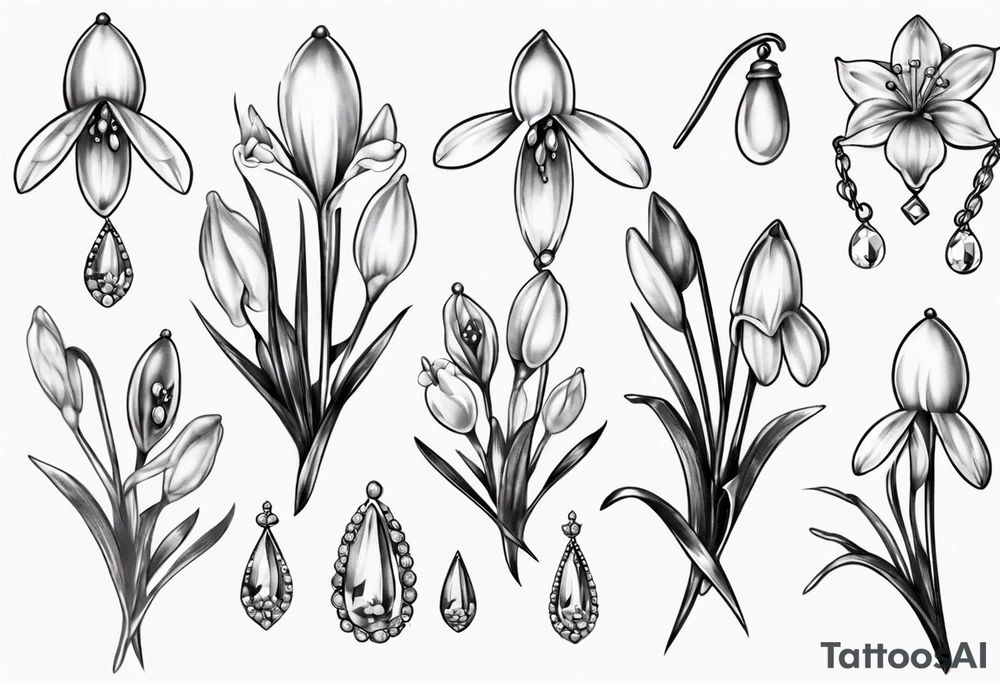 Snowdrop and jewels tattoo idea
