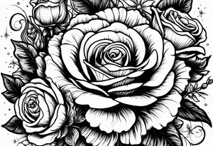 Roses, marigolds, cosmos, daisies, sweet peas tattoo idea