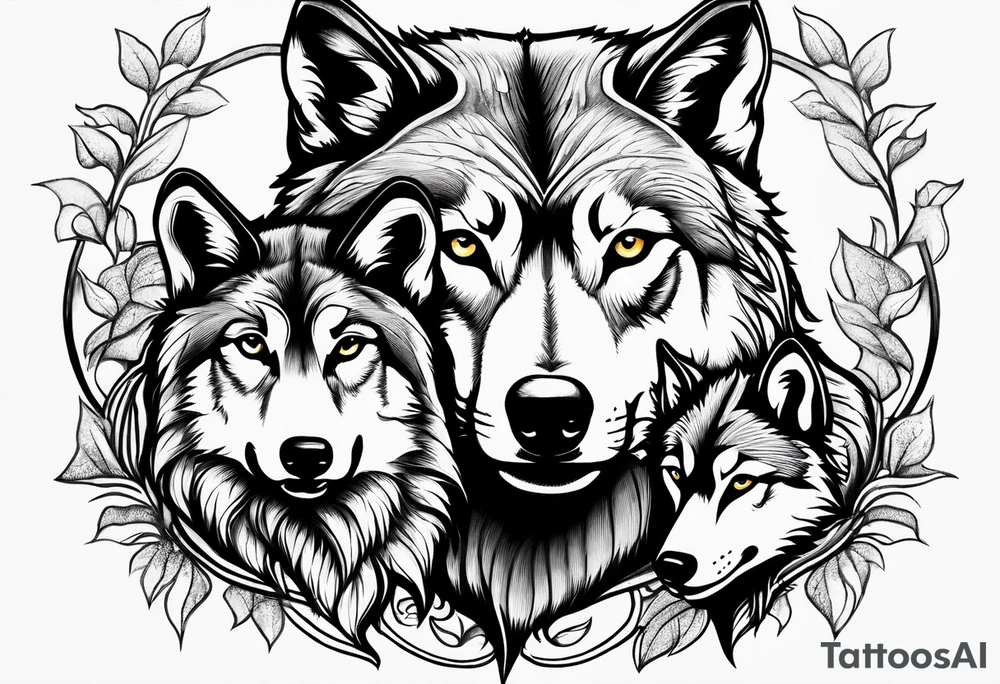 Wolf protecting 2 cubs tattoo idea