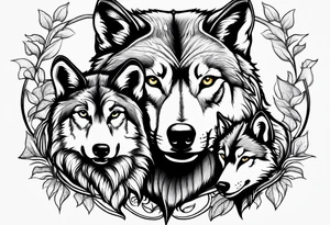 Wolf protecting 2 cubs tattoo idea