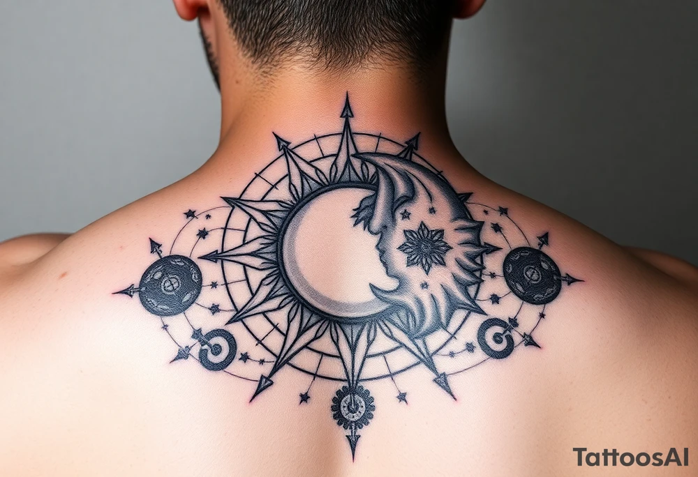 celestial sun and moon embrace with constellation patterns tattoo idea celestial sun and moon embrace with constellation patterns tattoo idea