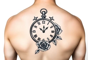 Clock showing 12:56 with rose stencil white background 
Not on body tattoo idea