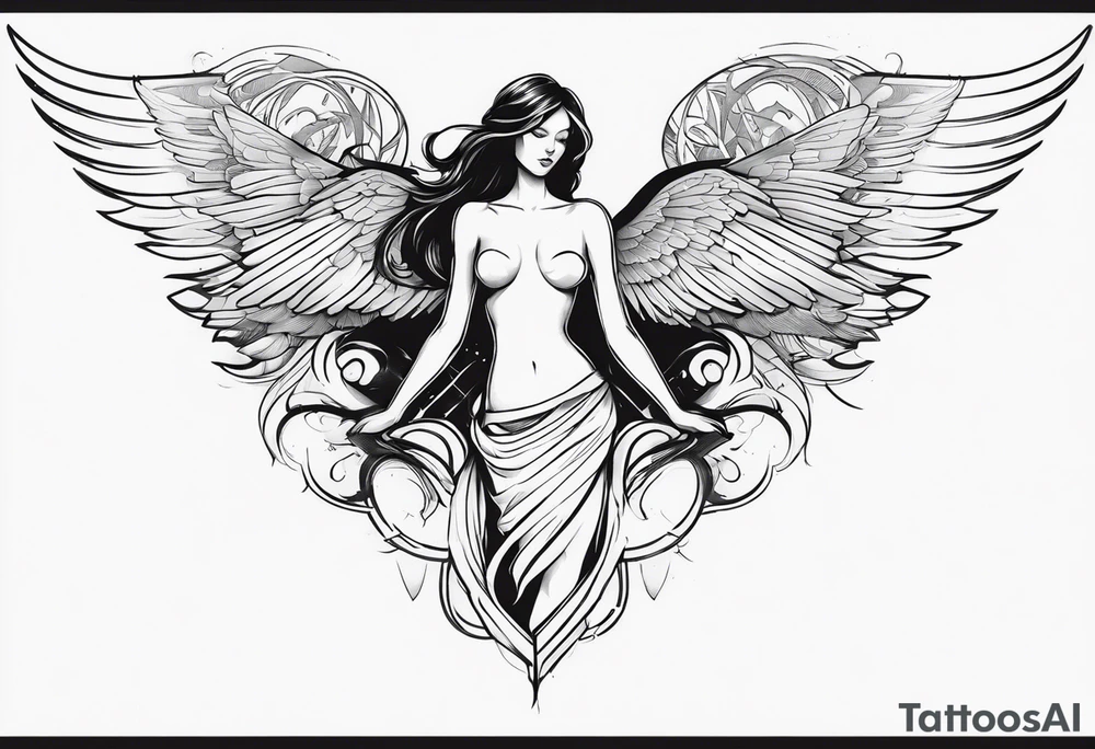 Angel with gothic wings. One side of angle represents darkness and the second of the angle represents light tattoo idea