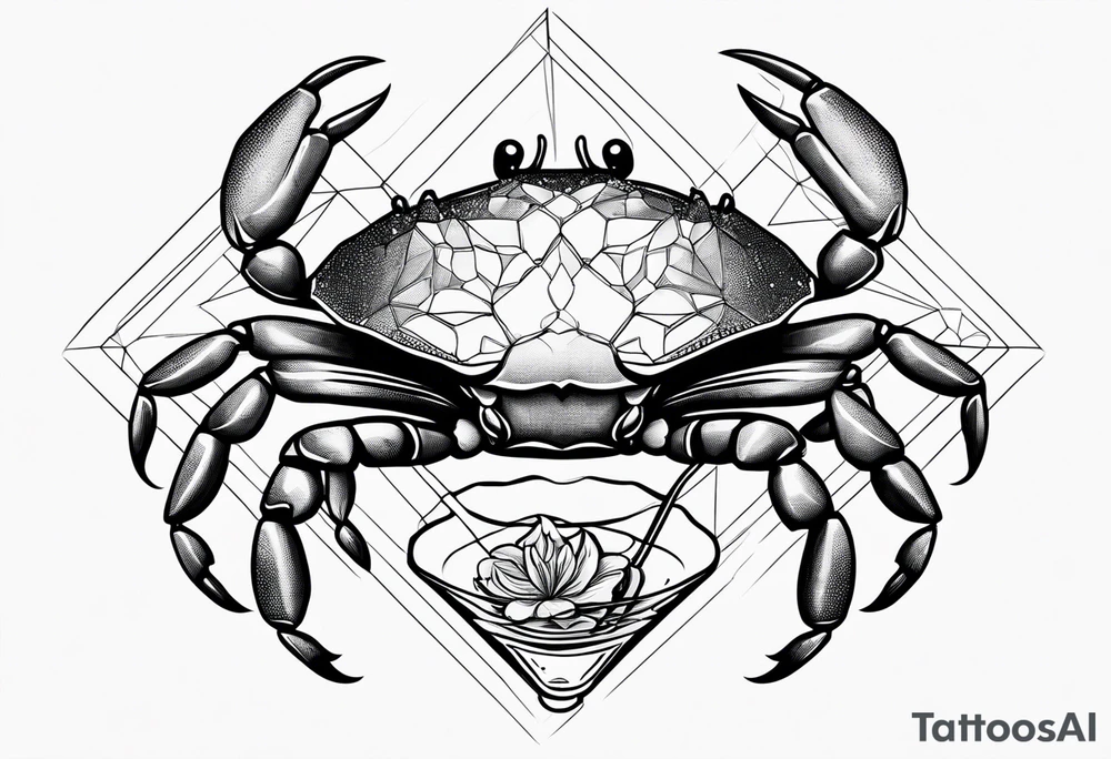 Dainty crab holding  an cocktail  fine line tattoo idea