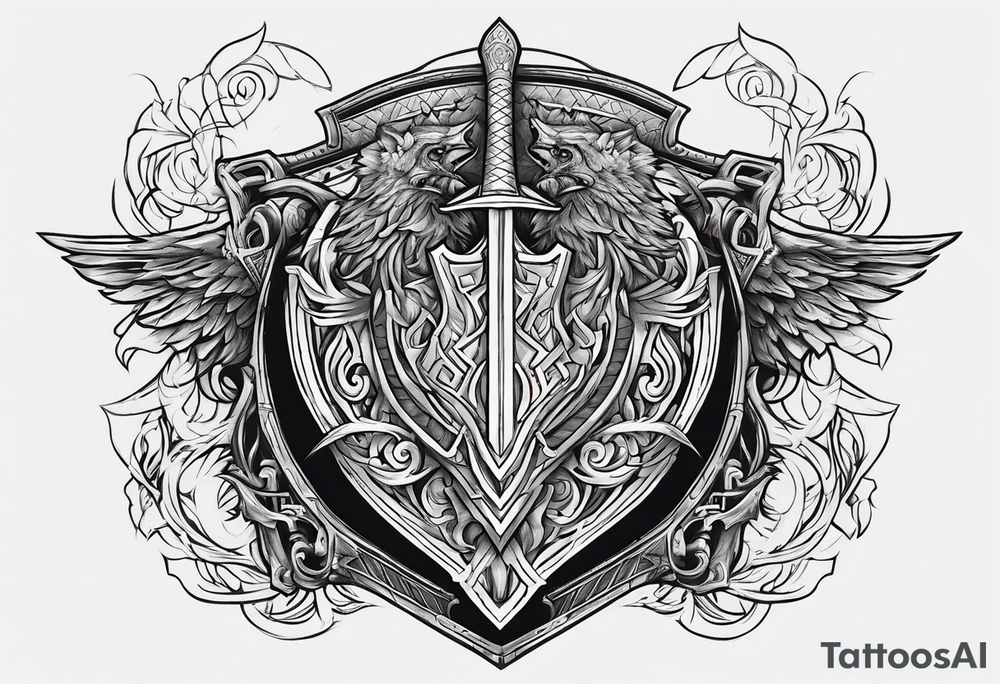 Valhalla shield fire sword tattoo idea