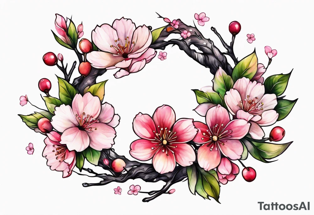 Wreath of cherry blossoms tattoo idea