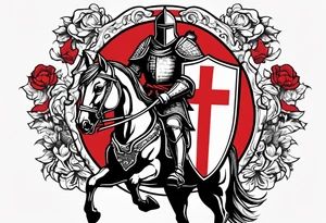 Templer knight on horse with sword and shield with red cross tattoo idea