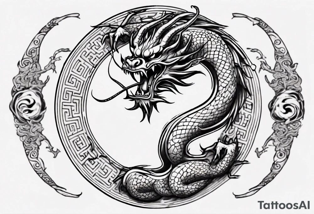 Chinese dragon in a circular shape with "02.03" written on its skin tattoo idea