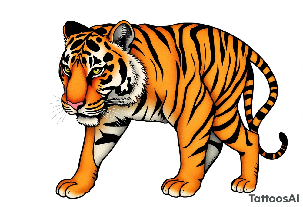 a full color cubism style 
full body tiger illustration tattoo idea