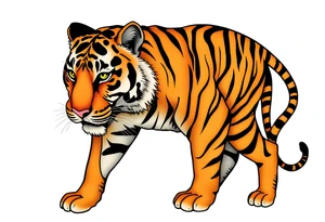 a full color cubism style 
full body tiger illustration tattoo idea