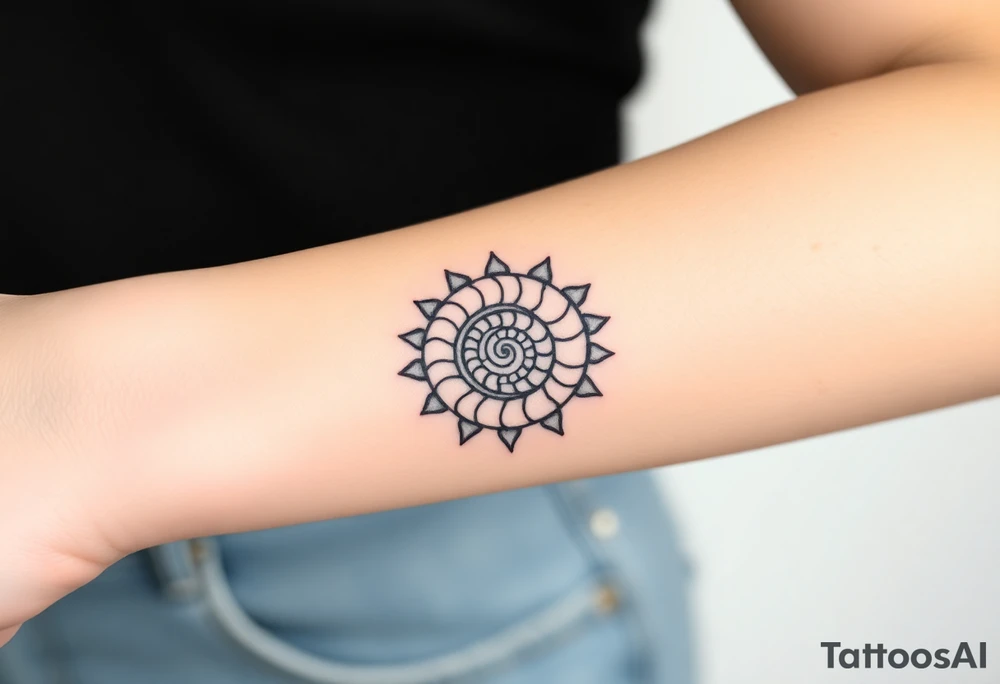Fibonacci sun spiral shell tattoo idea
