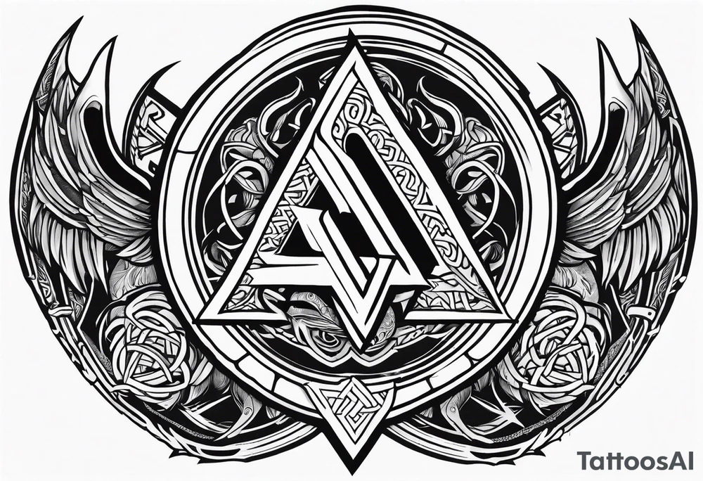 Valhalla sword shield dragon axe Valknut tattoo idea