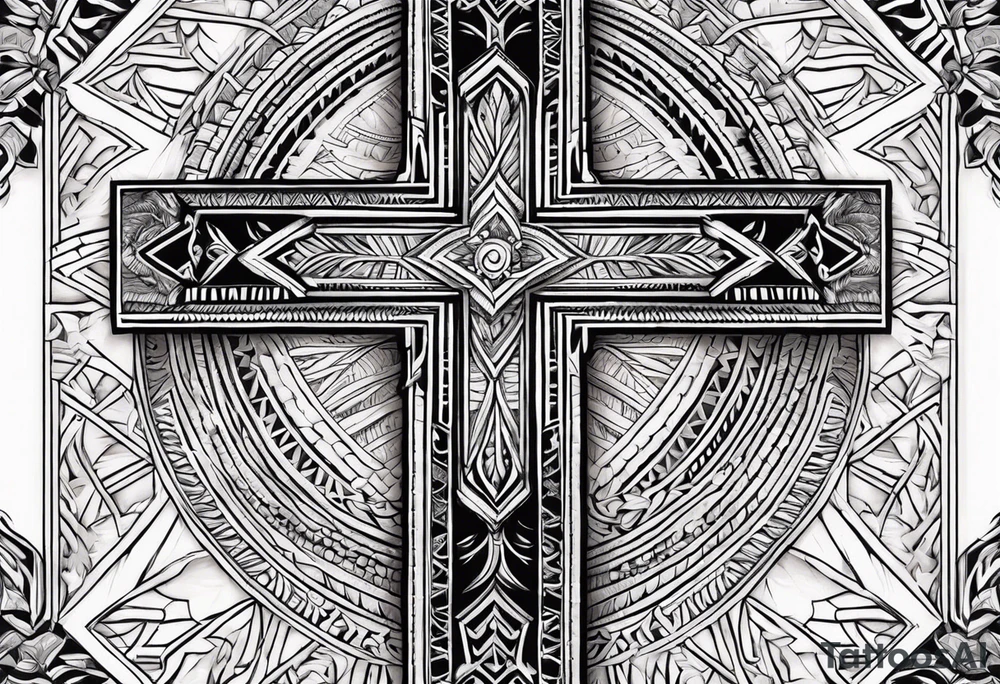 Simplistic Samoan patterns surrounding a cross tattoo idea
