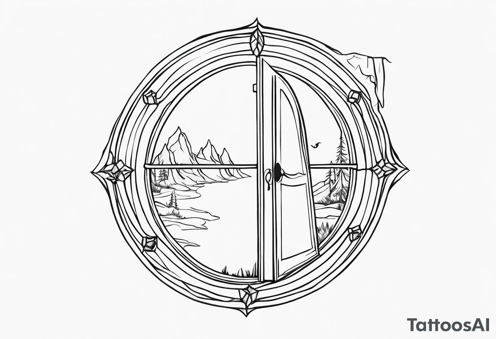 Lord of the rings main with Harry Potter mashup but more lord of the rings heavy. Small simple dainty fine line and minimal. Objects only. Hobbit door hole and wands tattoo idea