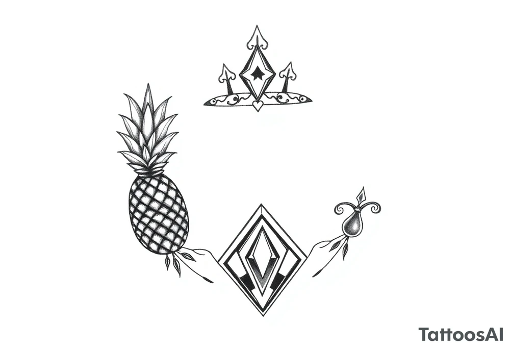 Pubic crown wide top pineapple 
 diamond vagina and anus tattoo idea