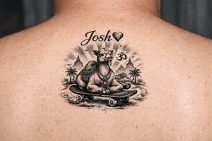 The name, Josh🩵, a Hindu camel skateboarding calmness tattoo idea