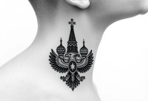 St. George 
3 russian imperial crowns above the Russian coat of arms double eagle
Russian sabre
The Kremlin or St. Basil's Cathedral scene 
on the side of my neck tattoo idea
