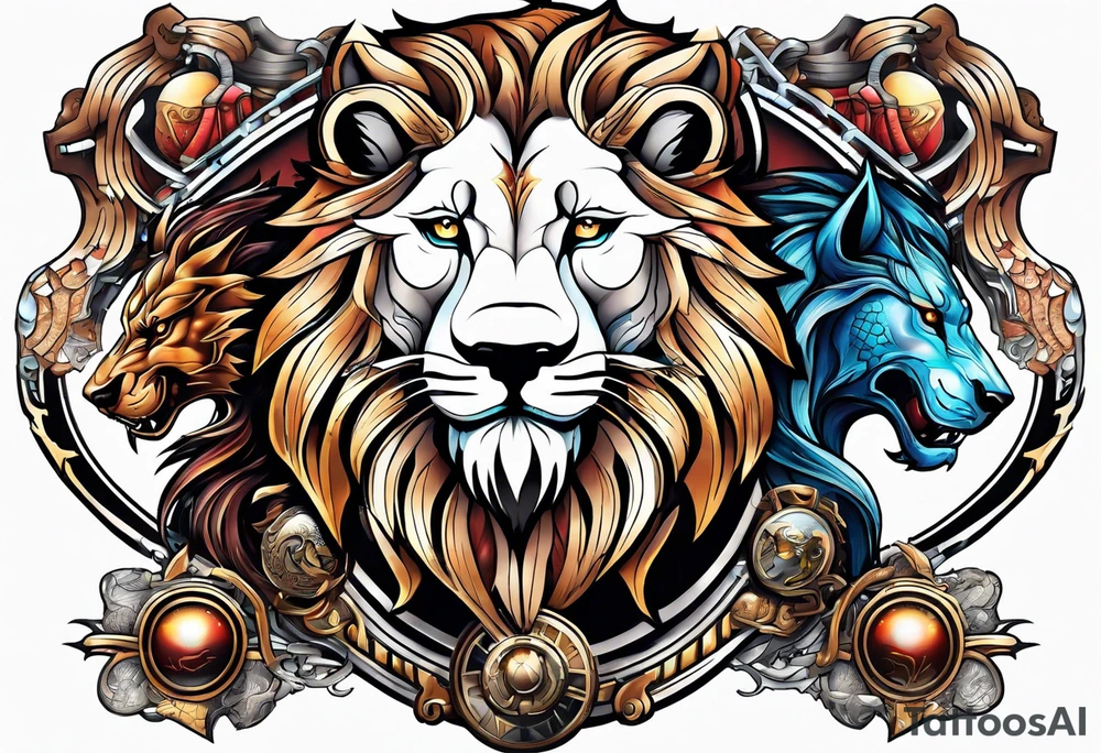 AI Tech, Lion, Horse, Dragon and Wolf tattoo idea