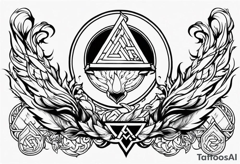 Valhalla shield valknut sword axe flames cloud tattoo idea Valhalla shield valknut sword axe flames cloud tattoo idea
