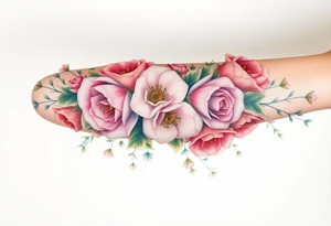 vintage bouquet of wild roses and meadow flowers with morning dew tattoo idea