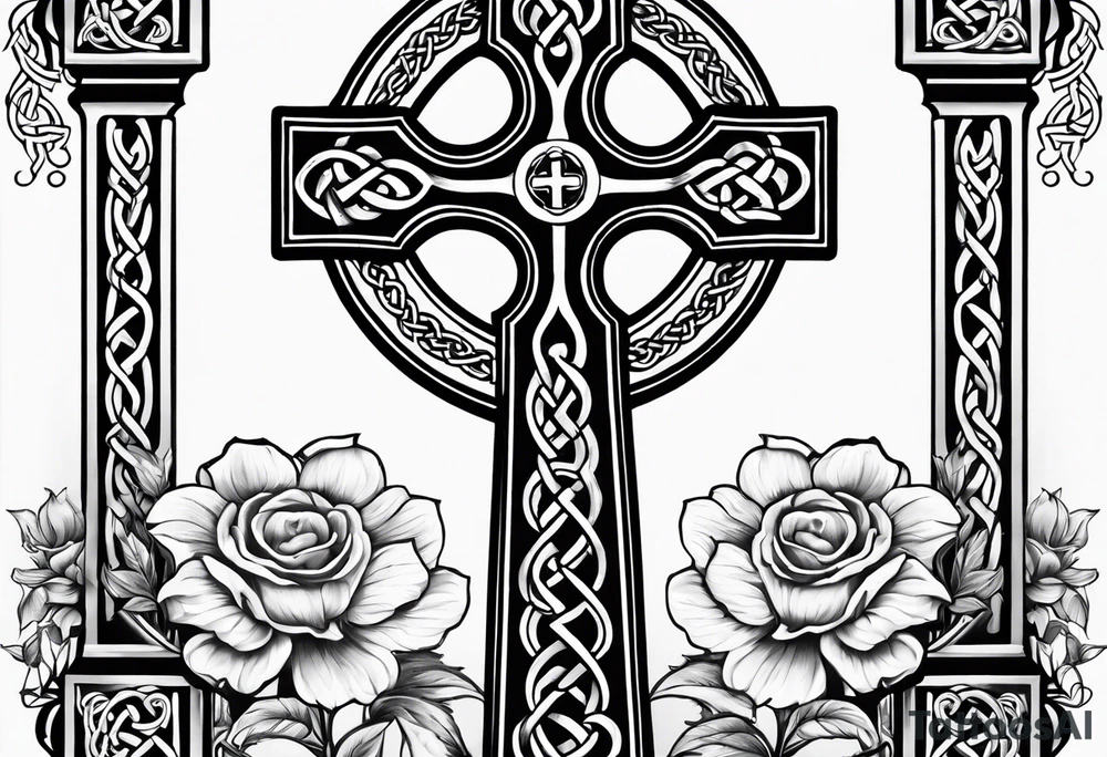 celtic cross with flowers tattoo idea