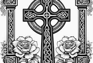 celtic cross with flowers tattoo idea