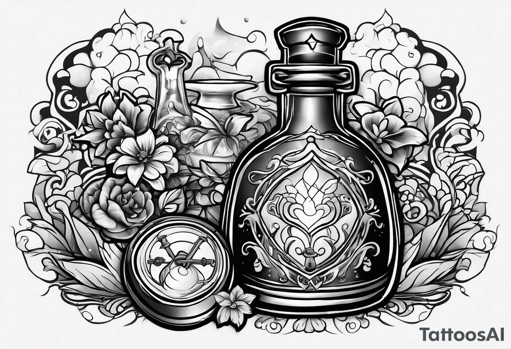 Old school key in a potion bottle tattoo idea