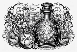 Old school key in a potion bottle tattoo idea