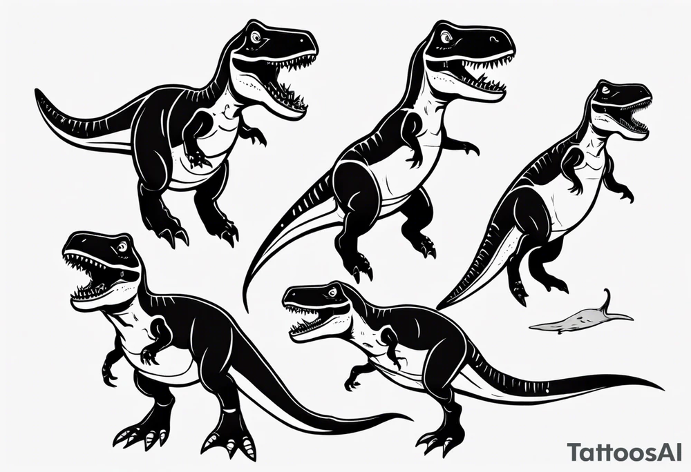 silly happy t rex swimming tattoo idea