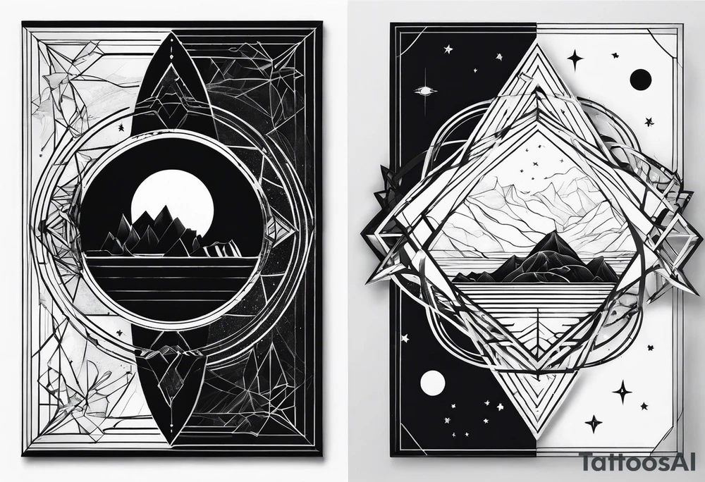 nature vs space in geometric line tattoo idea