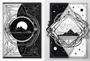 nature vs space in geometric line tattoo idea