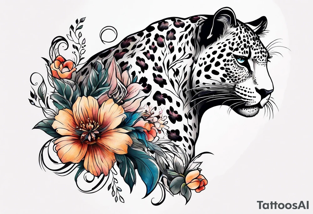 leopard is made out of vintage floral flowers tattoo idea