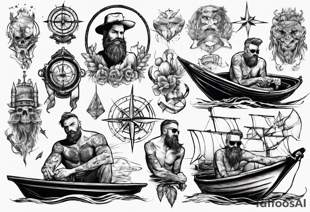 man on boat tattoo idea
