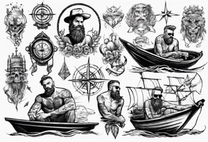 man on boat tattoo idea
