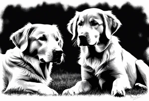 I want two dogs next to each other. One is a dark colored golden retriever and the other is a yellow lab. tattoo idea