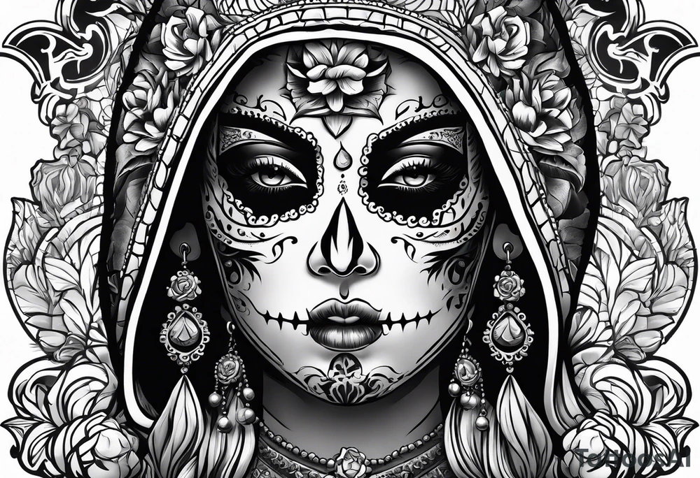 mexican style santa muerte tattoo for chest tattoo idea