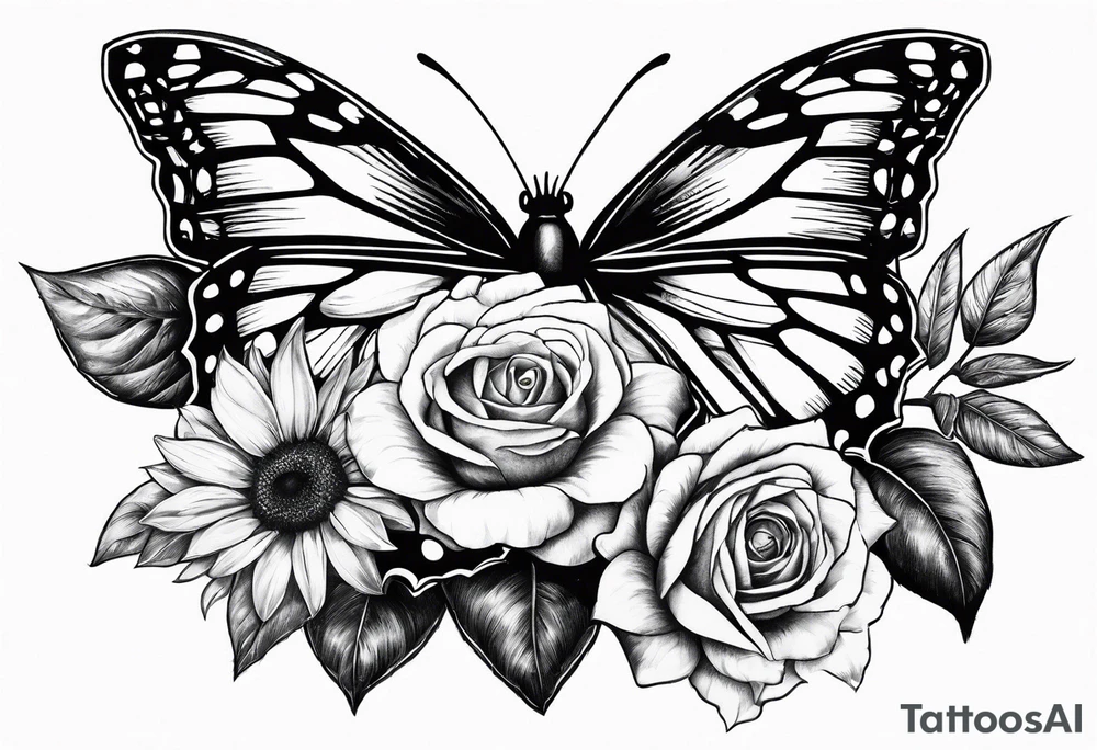 Butterfly, sunflower, camera, book, flower rose tattoo idea
