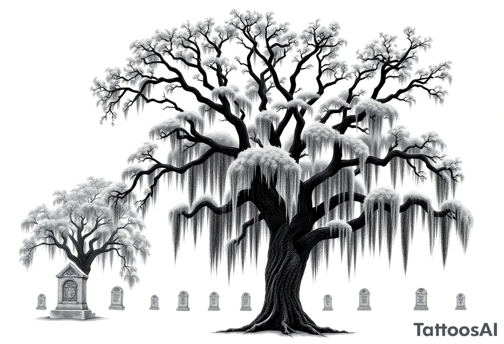 Oak tree with Spanish moss in a cemetery tattoo idea