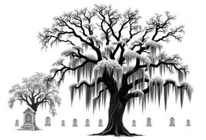 Oak tree with Spanish moss in a cemetery tattoo idea