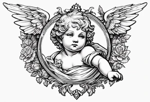 renaissance style cherub flying with teddy bear tattoo idea