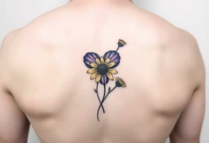 Small Purple Heart & yellow Daisy flower tattoo idea