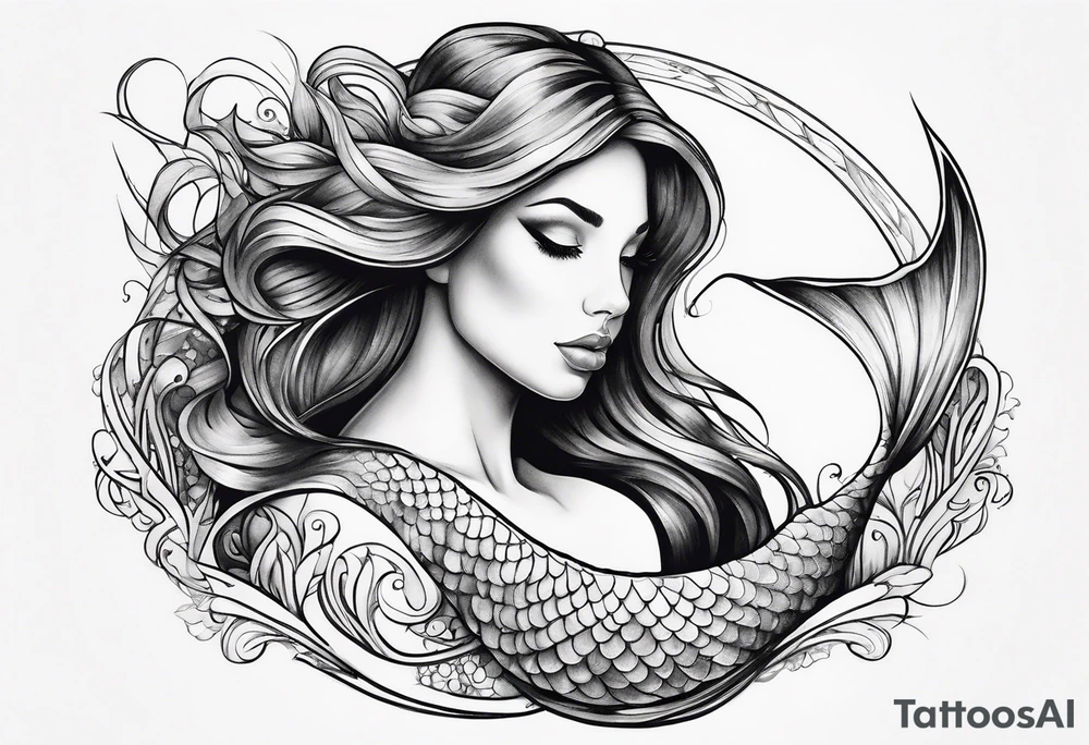 Draw me a nice magical mermaid fish tail tattoo idea