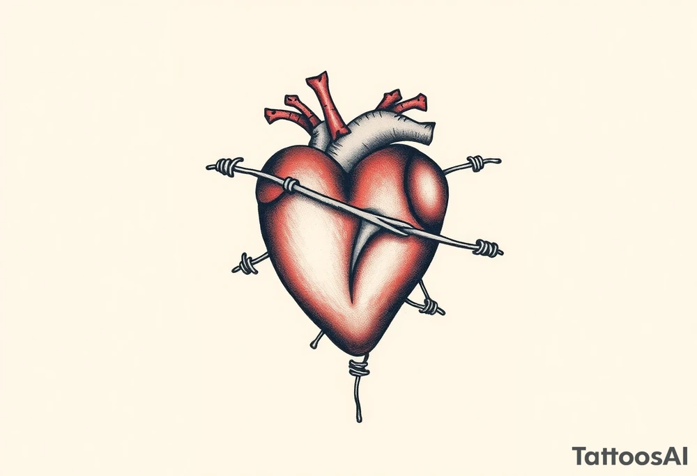 Heart wrapped in barb wire tattoo idea