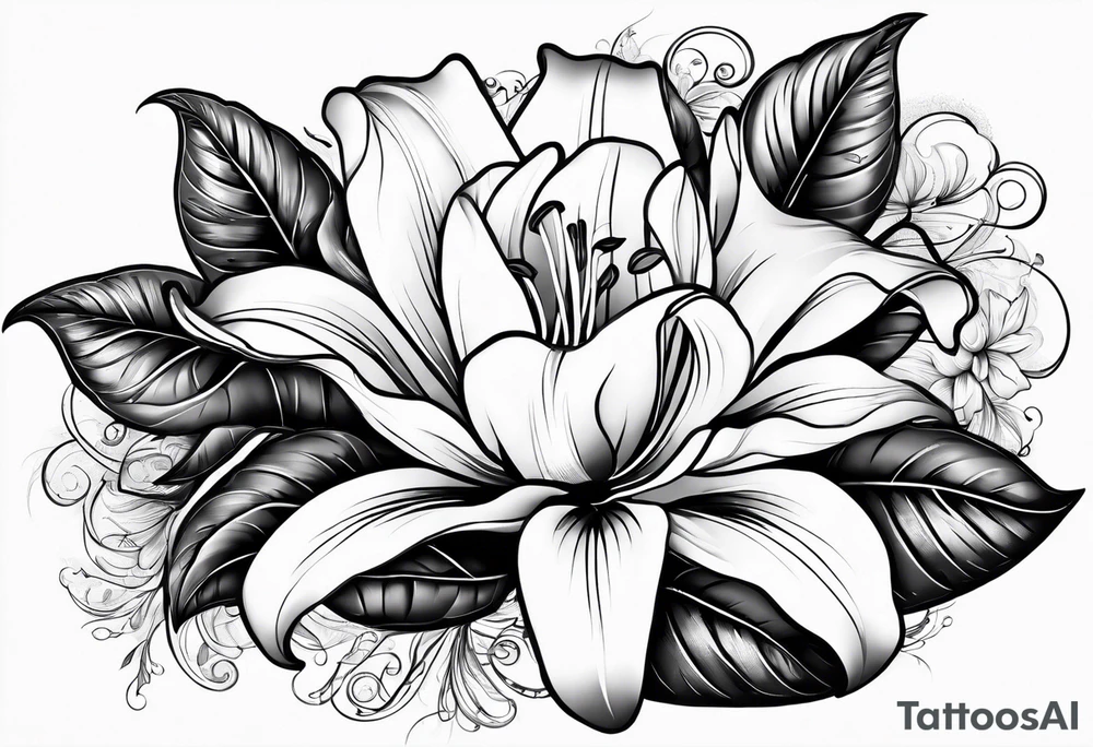 Vintage gear with one lily flower. tattoo idea
