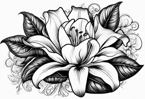 Vintage gear with one lily flower. tattoo idea