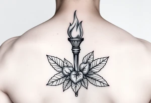 Leadership torch on a bed of fig leaves tattoo idea