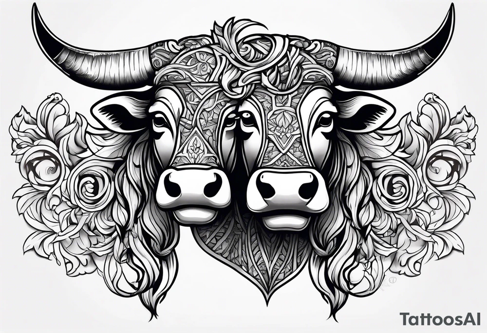 Show me images of a tattoo involving fraternitis vinculum and a bull from the Latin triumvirate tattoo idea